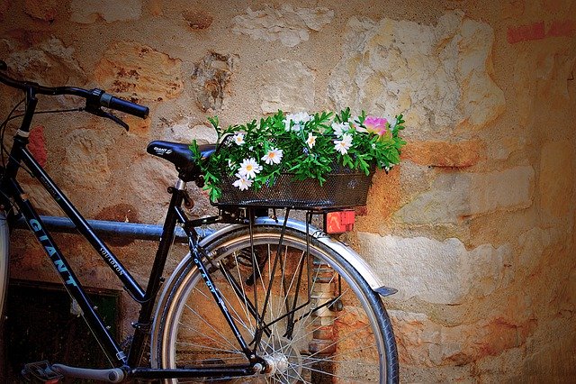 cyklista s květinami